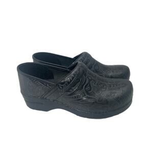Dansko Professional Clogs Shoes Women 41 US 10.5-11 Black Tooled Leather Slip On